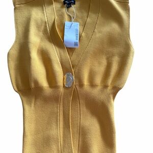 Urban Revivo Mustard Yellow Knit Vest Top Sleeveless V-Neck Button Size S NWT